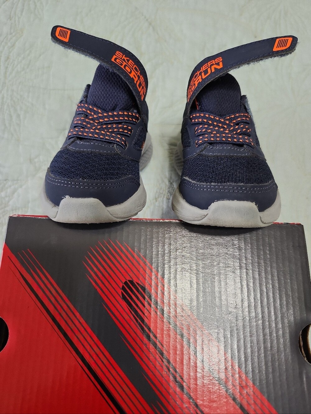 SKECHERS Go Run Kids Performance Sneakers, Navy/Orange - Size 7 Toddlers - Picture 5 of 6